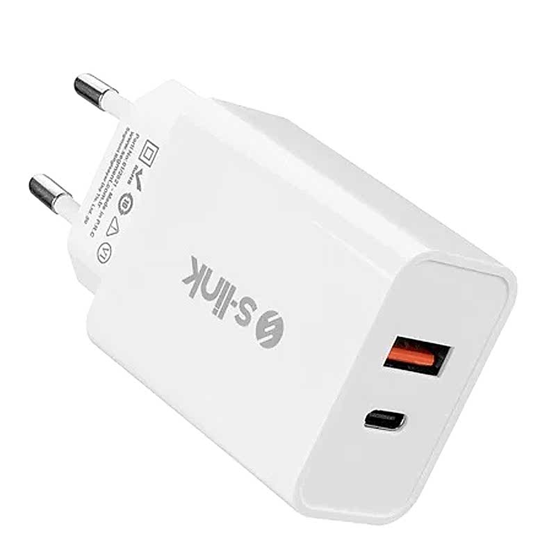 S-link SL-EC60 20W PD3.0/Quick Charge QC3.0 Type USB-C +USB A Hızlı Beyaz Ev Şarj Adaptör resmi