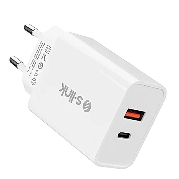 S-link SL-EC60 20W PD3.0/Quick Charge QC3.0 Type USB-C +USB A Hızlı Beyaz Ev Şarj Adaptör resmi