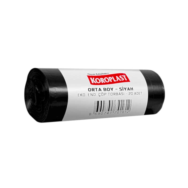 Koroplast Eko Endüstriyel Çöp Torbası Orta Boy 13 Mikron 55 x 60 cm 20 Adet Siyah  resmi
