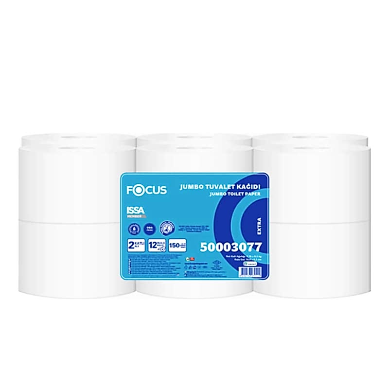 Focus Extra Mini Jumbo Tuvalet Kağıdı Çift Katlı 428 Yaprak 150 m - 12 Adet 50003077 resmi