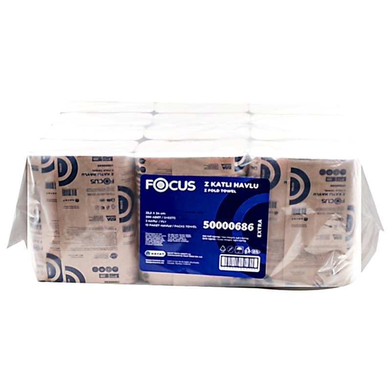 Focus Extra Z Katlama Kağıt Havlu Çift Katlı 22.5 x 24 cm 200 Yaprak - 12 Adet 50000686 resmi