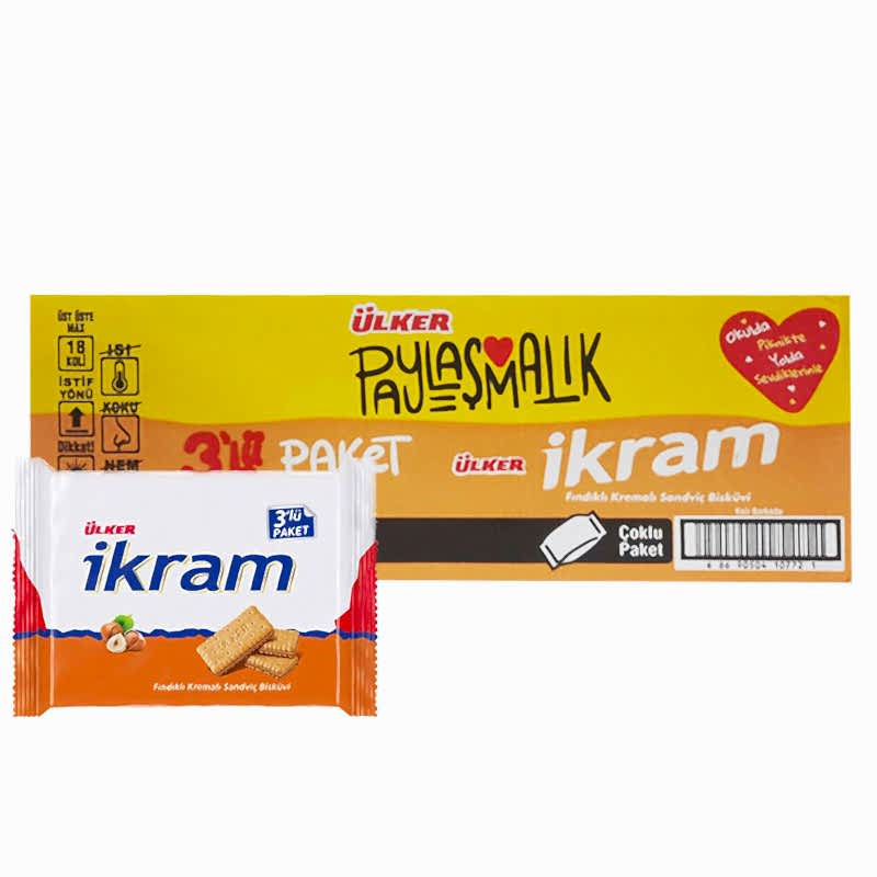 Ülker İkram Fındıklı Kremalı Sandviç Bisküvi 3'lü Paket (12 Adet) resmi