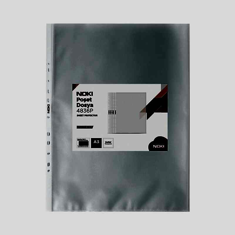 Noki 4836-P Delikli Şeffaf Poşet Dosya A3 Dikey 25'li Paket resmi