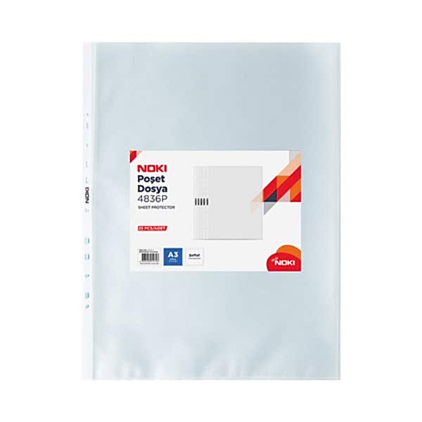 Noki 4836-P Delikli Şeffaf Poşet Dosya A3 Dikey 25'li Paket resmi