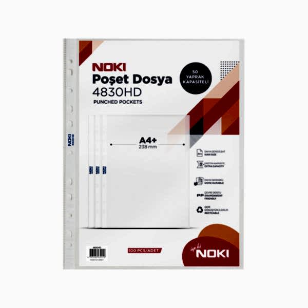 Noki 4830 HD Delikli Şeffaf Poşet Dosya A4 100'lü Paket resmi