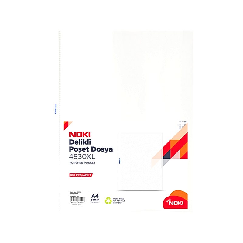 Noki 4830 XL Delikli Şeffaf Poşet Dosya A4 100'lü Paket resmi