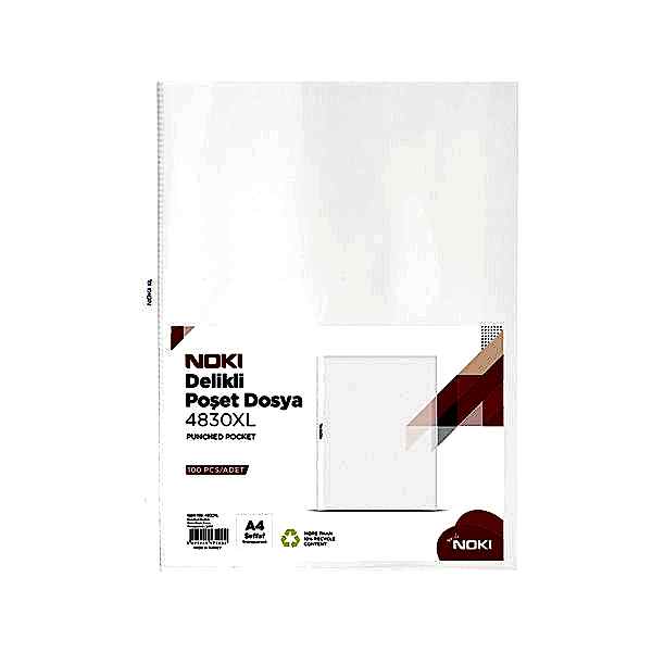 Noki 4830 XL Delikli Şeffaf Poşet Dosya A4 100'lü Paket resmi