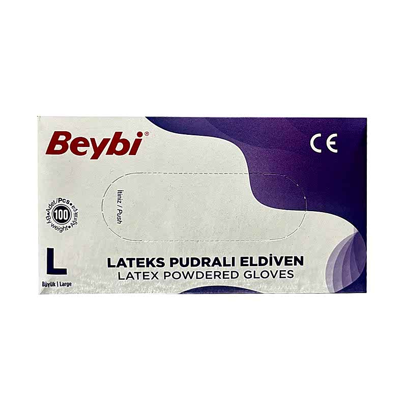 Beybi Lateks Muayene Eldiveni Pudralı Large 100 Adet resmi