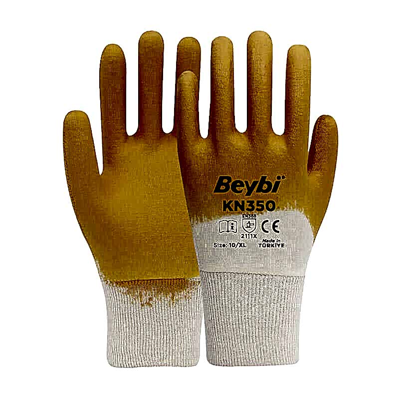 Beybi KN350 Nitril Kaplı Pamuk İş Eldiveni No:10 XL Sarı Beyaz resmi
