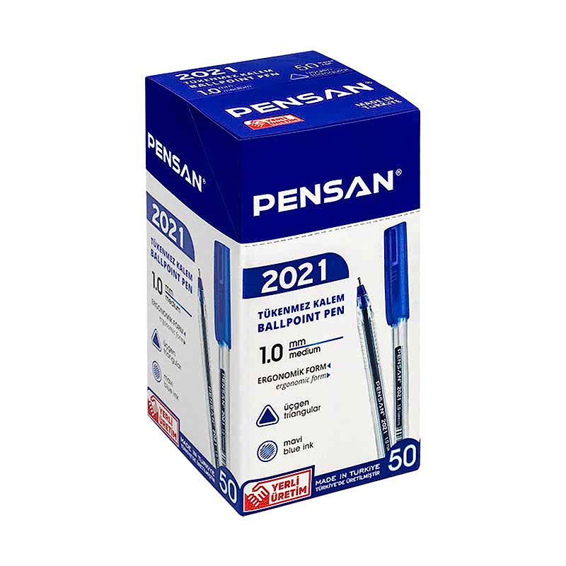 Pensan 2021 Üçgen Tükenmez Kalem 1.0 mm Mavi 50'li Paket resmi
