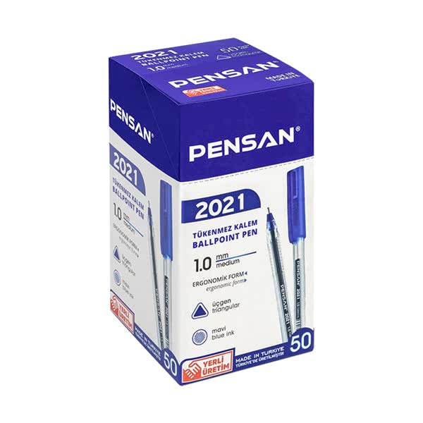 Pensan 2021 Üçgen Tükenmez Kalem 1.0 mm Mavi 50'li Paket resmi