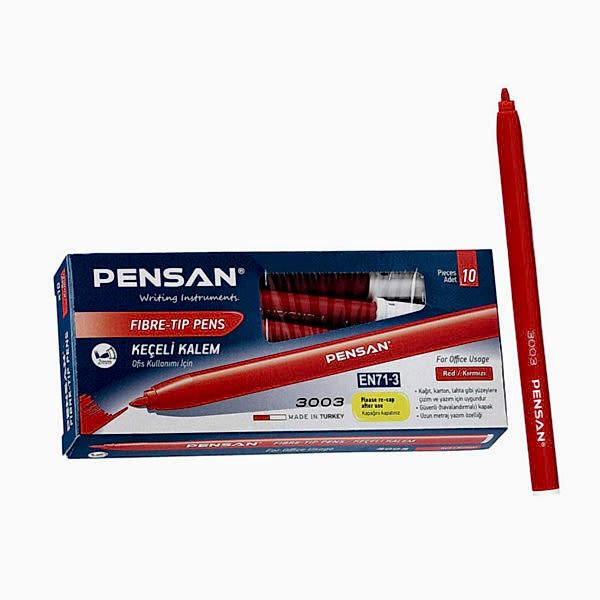 Pensan 3003 Ofis Tipi Keçeli Kalem 2.0 mm Kırmızı (10 Adet) resmi