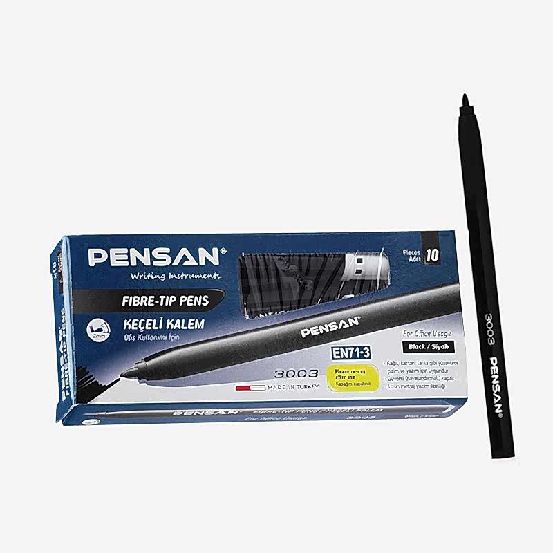 Pensan 3003 Ofis Tipi Keçeli Kalem 2.0 mm Siyah (10 Adet) resmi