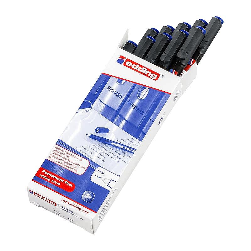 Edding 142M Permanent Asetat Kalemi 1.0 mm - Mavi (10 Adet) resmi