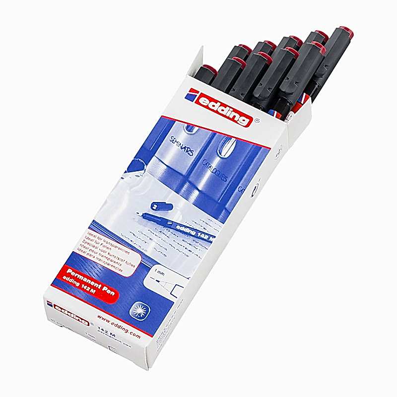 Edding 142M Permanent Asetat Kalemi 1.0 mm - Kırmızı (10 Adet) resmi