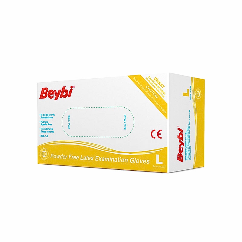 Beybi Lateks Pudrasız Muayene Eldiveni Large 100'lü Paket - Beyaz resmi