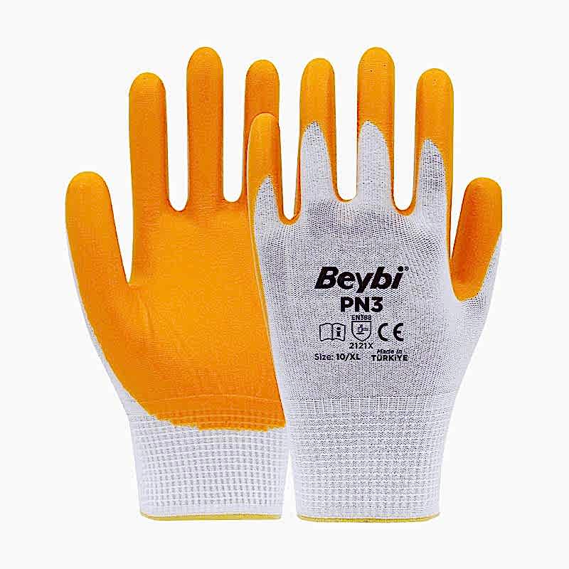 Beybi PN3 Nitril Kaplı Polyester İş Eldiven No:10 XL Sarı Beyaz resmi