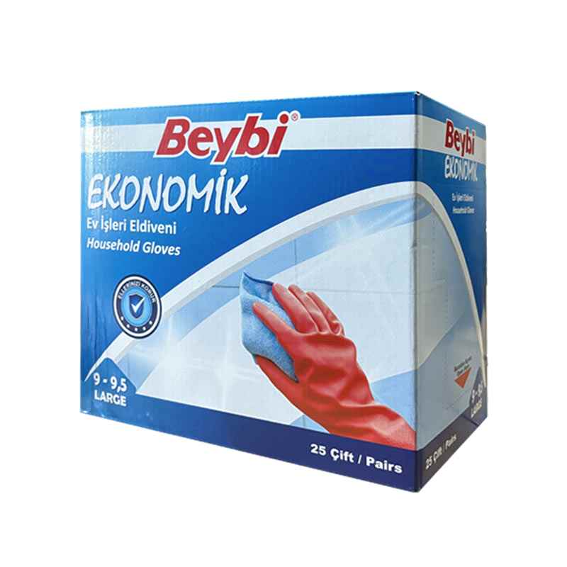 Beybi Ekonomik Ev İşleri ve Bulaşık Eldiveni Large 9-9,5 Large Kırmızı (25 Adet) resmi
