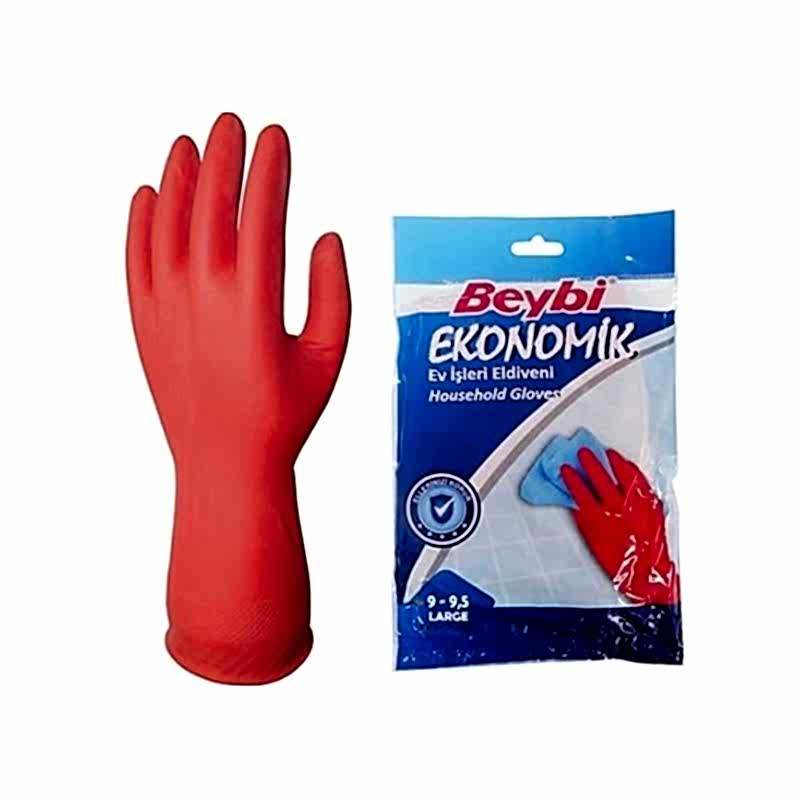 Beybi Ekonomik Ev İşleri ve Bulaşık Eldiveni Large 9-9,5 Large Kırmızı resmi