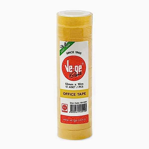 Vege Selobant Office Tape 12 mm x 10 m Şeffaf (12 Adet) resmi