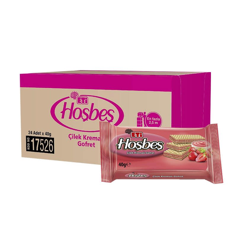 Eti Hoşbeş Gofret Çilek Kremalı 40 gr 1752600 (24 Adet) resmi