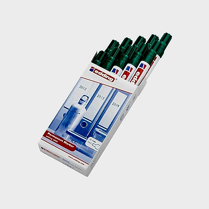 Edding 3000 Permanent Marker Kalem Yuvarlak Uç 1.5 - 3 mm - Yeşil (10 Adet) resmi