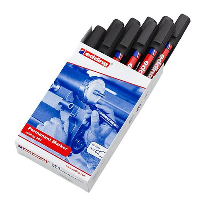 Edding E-300 Permanent Marker Kalem Yuvarlak Uç Siyah (10 Adet) resmi