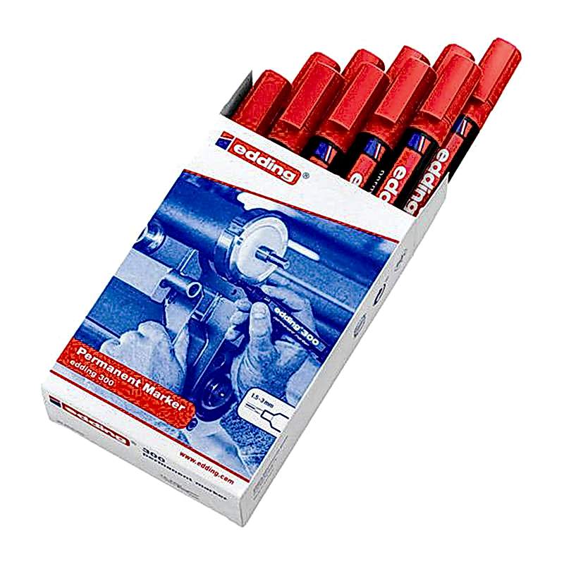 Edding E-300 Permanent Marker Kalem Yuvarlak Uç Kırmızı (10 Adet) resmi