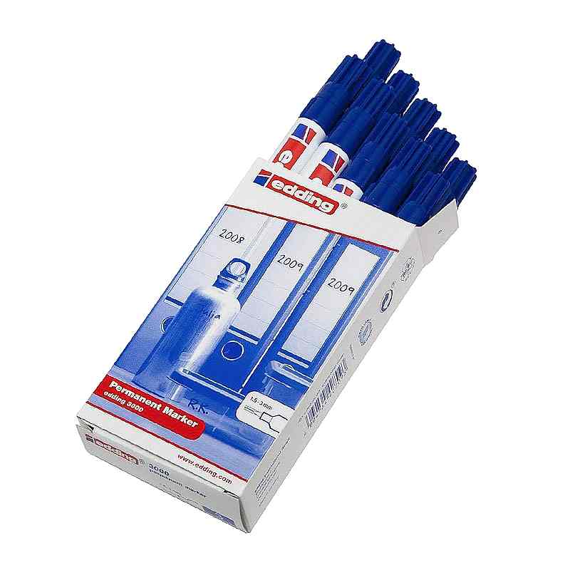 Edding 3000 Permanent Marker Kalem Yuvarlak Uç 1.5 - 3 mm - Mavi (10 Adet) resmi