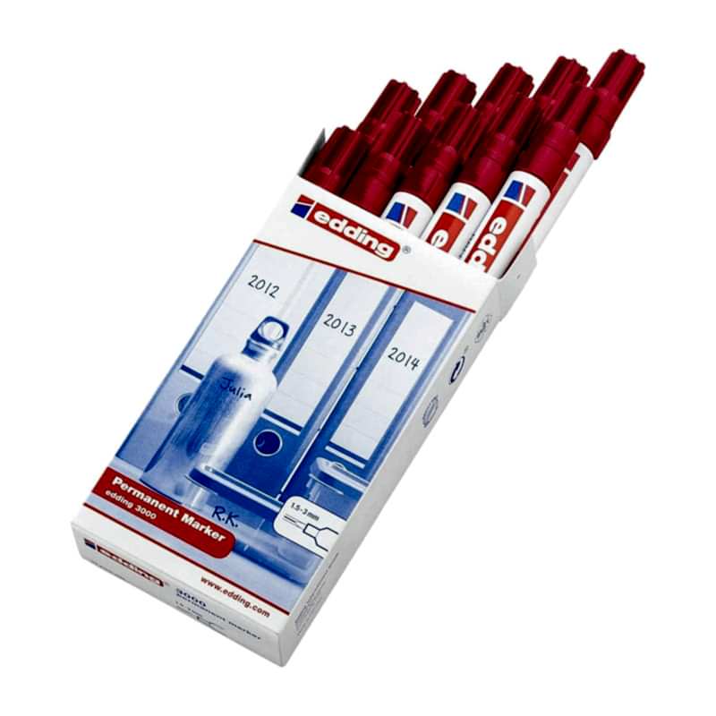 Edding 3000 Permanent Marker Kalem Yuvarlak Uç 1.5 - 3 mm - Kırmızı (10 Adet) resmi