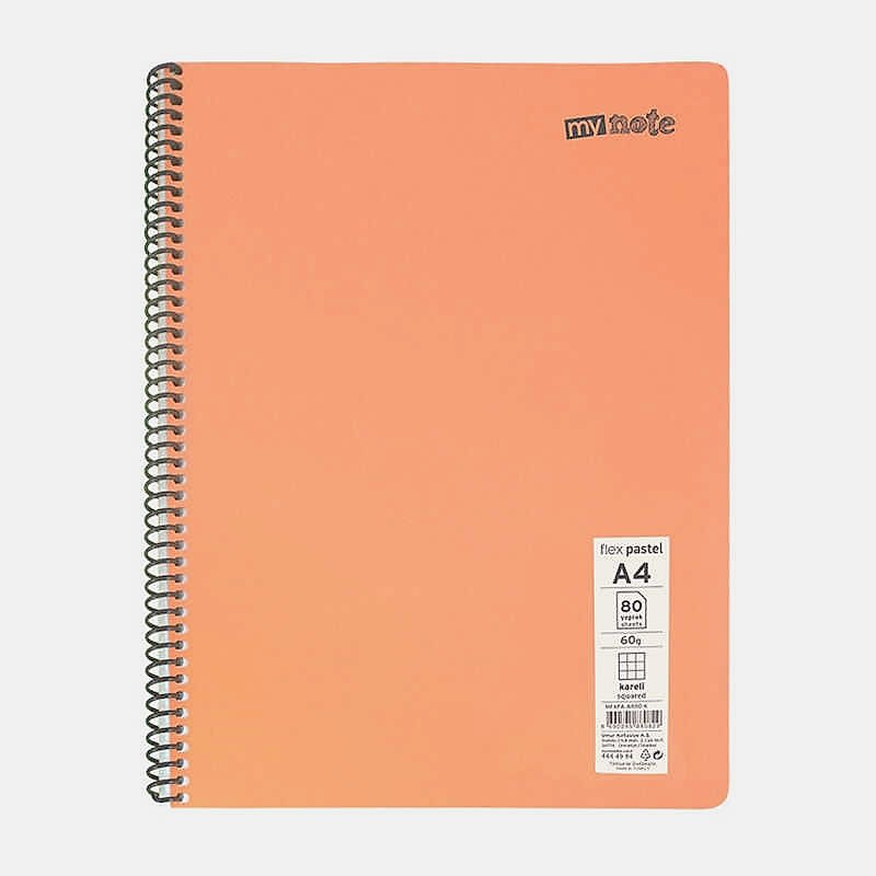 Mynote Flex Pastel Defter PP Kapak Spiralli Kareli A4 80 Yaprak