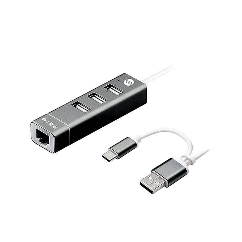 S-link Swapp SW-U222 Type-C & Usb 2.0 10/100Mbps 3 Port Usb Ethernet Hub Çoğaltıcı resmi