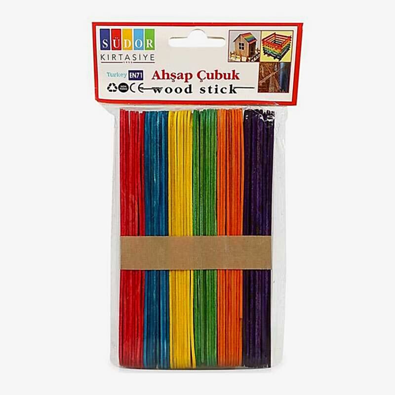 Südor Ahşap Çubuk Büyük Boy Renkli 50'li Paket