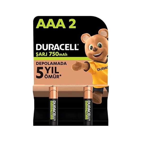 Duracell Şarj Edilebilir AAA İnce Kalem Pil 750 mAh 2'li Paket resmi