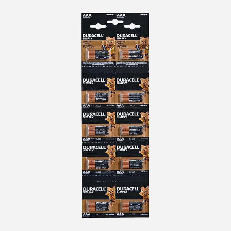 Duracell Alkalin AAA İnce Kalem Pil  2x10 Kartela 20'li Paket resmi