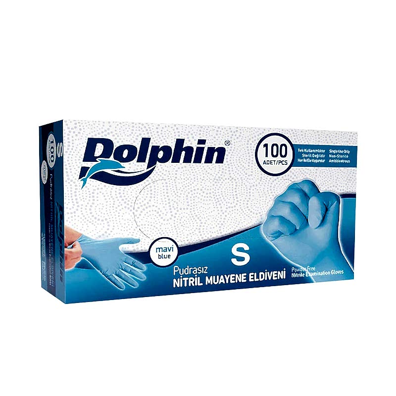 Dolphin Nitril Pudrasız Muayene Eldiveni Small 100'lü - Mavi resmi