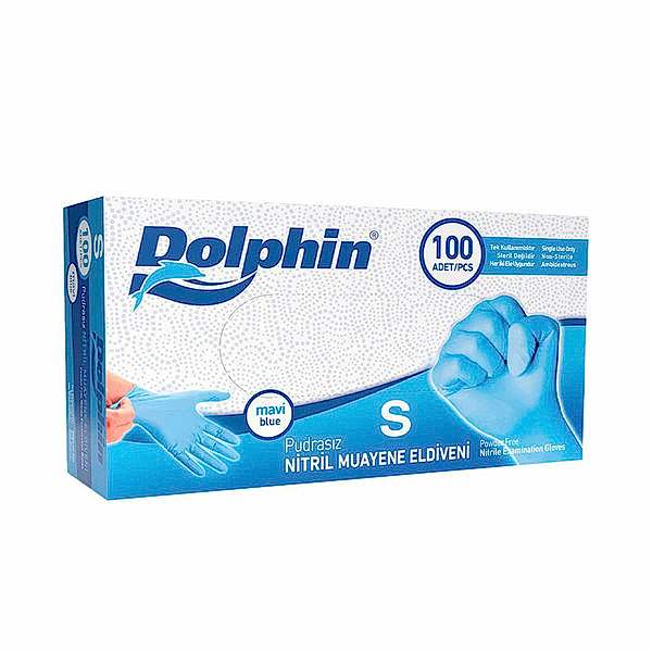 Dolphin Nitril Pudrasız Muayene Eldiveni Small 100'lü - Mavi resmi
