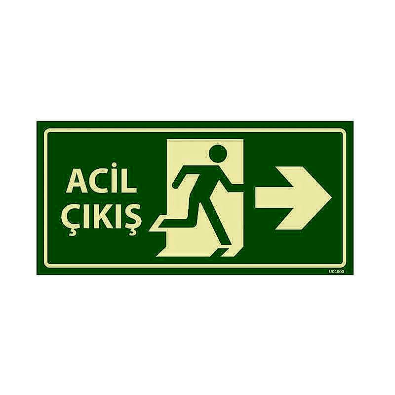 Acil Çıkış Sağ Yön 35X17 Fosforlu 3mm U04001