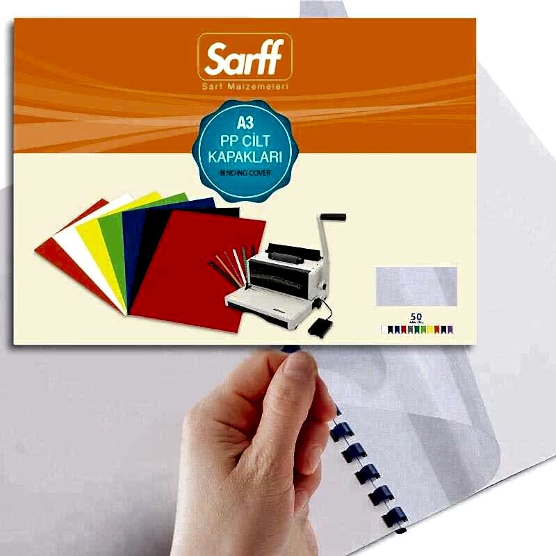 Sarff Pvc Cilt Kapağı 450 Mikron A3 50'li Paket - Buzlu Şeffaf