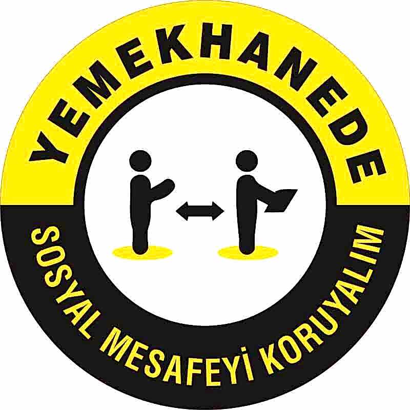 Yemekhanede Sosyal Mesafeyi Koruyalım Yer Etiketi 30 cm U21094