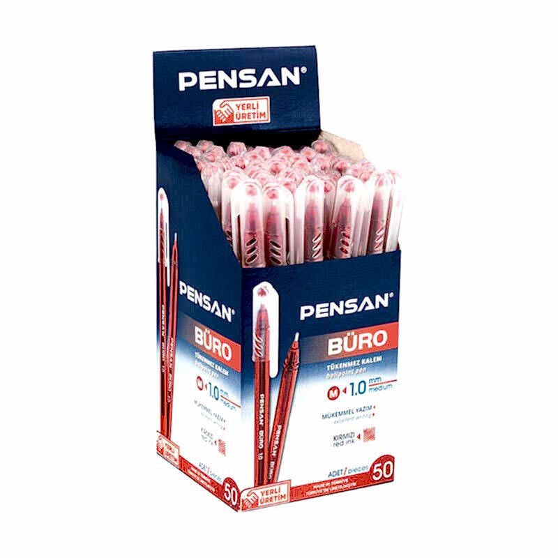 Pensan 2270 Büro Tükenmez Kalem İğne Uçlu 1.0 mm 50'li Paket - Kırmızı