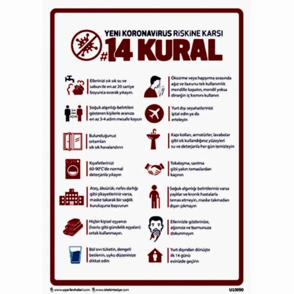 Virüse Karşı 14 Kural Uyarı Levhası U10090