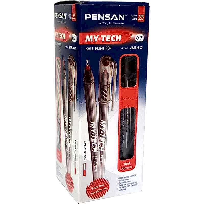 Pensan 2240 My-Tech Tükenmez Kalem İğne Uçlu 0.7 mm 25'li Paket - Kırmızı