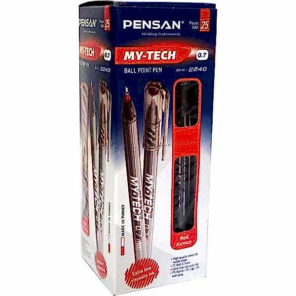 Pensan 2240 My-Tech Tükenmez Kalem İğne Uçlu 0.7 mm 25'li Paket - Kırmızı