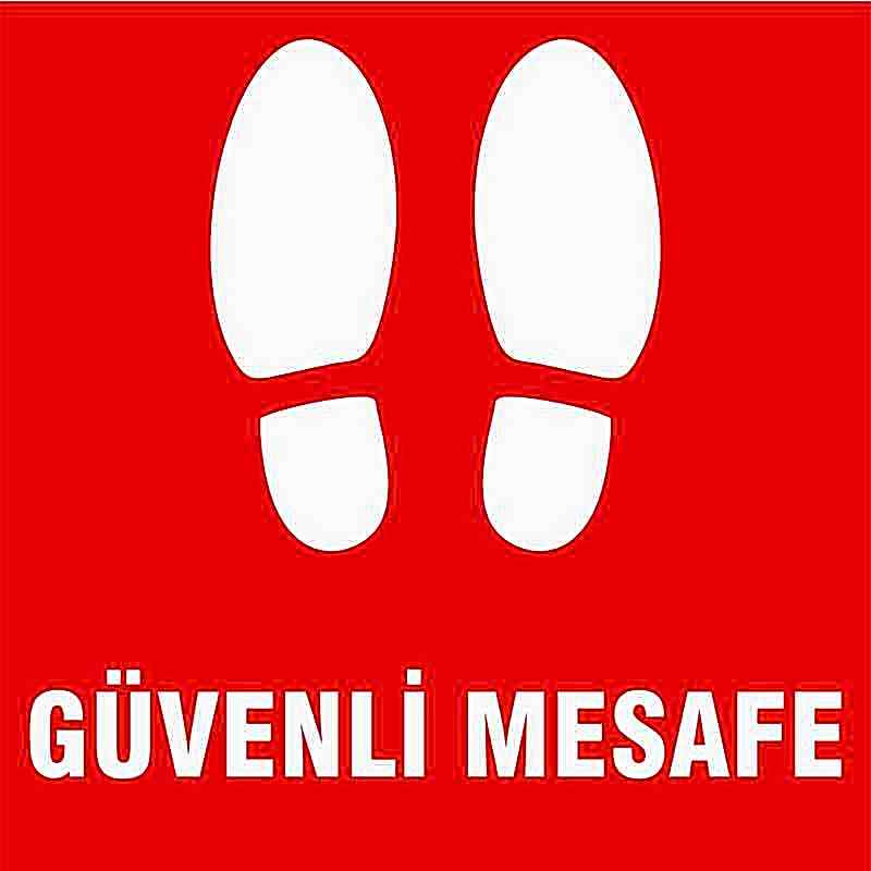 Güvenli Mesafe Ayak İzi Yer Etiketi Kare Kırmızı U21081