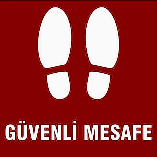 Güvenli Mesafe Ayak İzi Yer Etiketi Kare Kırmızı U21081