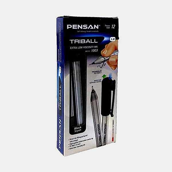 Pensan 1003 Triball Tükenmez Kalem İğne Uçlu 1.0 mm 12'li Paket - Siyah