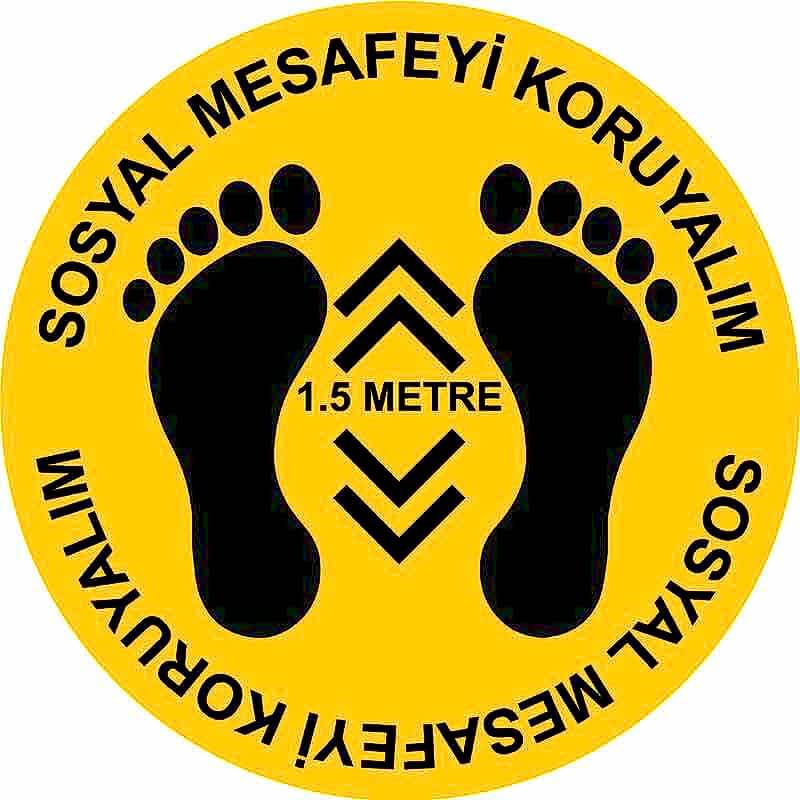 Sosyal Mesafeyi Koruyalım Ayak İzi ve 1,5 Metre Yer Etiketi Sarı 30 cm U21075