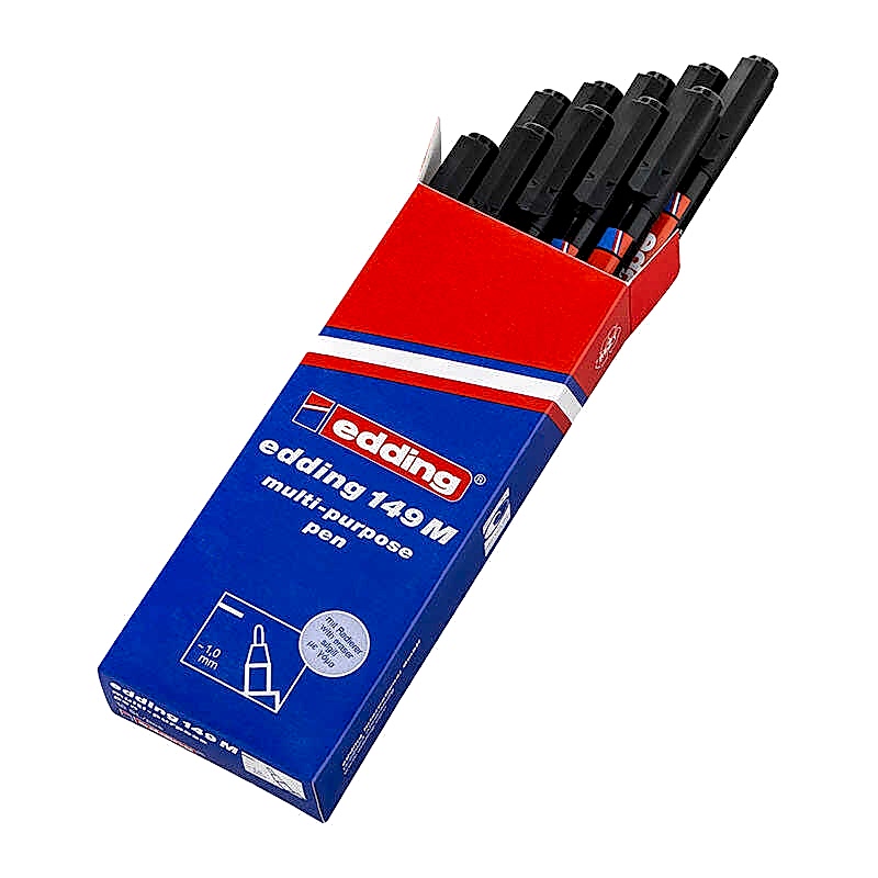 Edding 149M Silinebilir Asetat Kalemi Silgili 1.0 mm Siyah 10 Adet