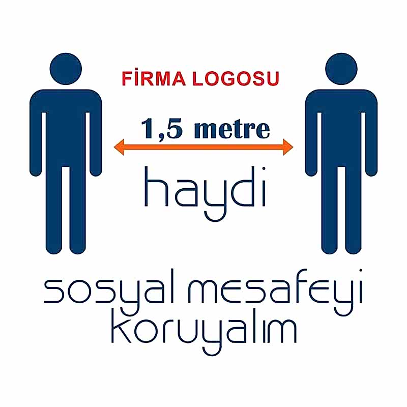 Sosyal Mesafeyi Koruyalım 1,5 Metre Yer Etiketi Kare Logolu U21078